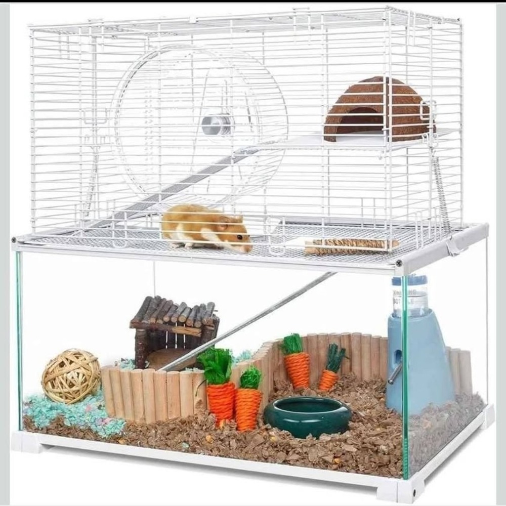 OIIBO 3 Tier Glass Hamster Cage 20x12x20 Gerbil Mouse Habitat Deep Base